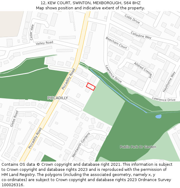 12, KEW COURT, SWINTON, MEXBOROUGH, S64 8HZ: Location map and indicative extent of plot