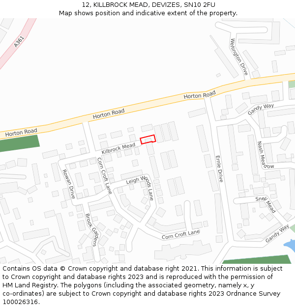 12, KILLBROCK MEAD, DEVIZES, SN10 2FU: Location map and indicative extent of plot