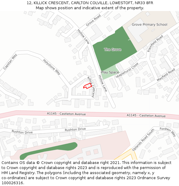 12, KILLICK CRESCENT, CARLTON COLVILLE, LOWESTOFT, NR33 8FR: Location map and indicative extent of plot