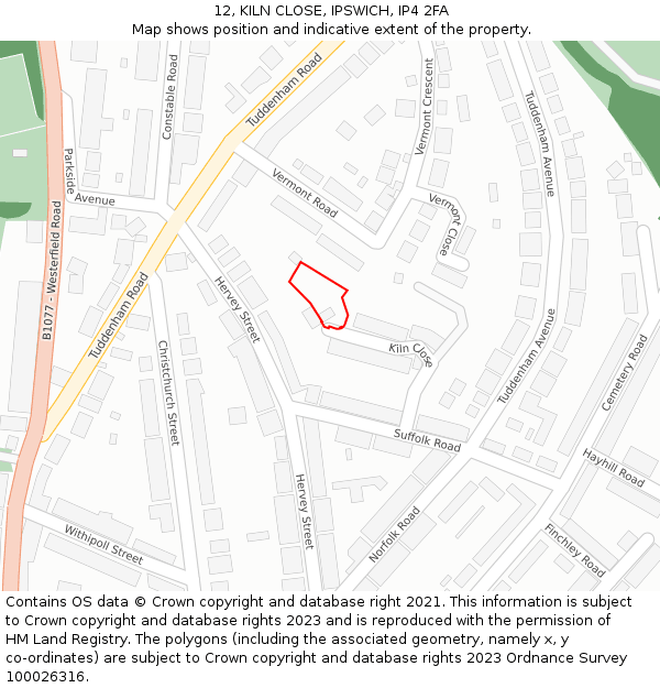 12, KILN CLOSE, IPSWICH, IP4 2FA: Location map and indicative extent of plot