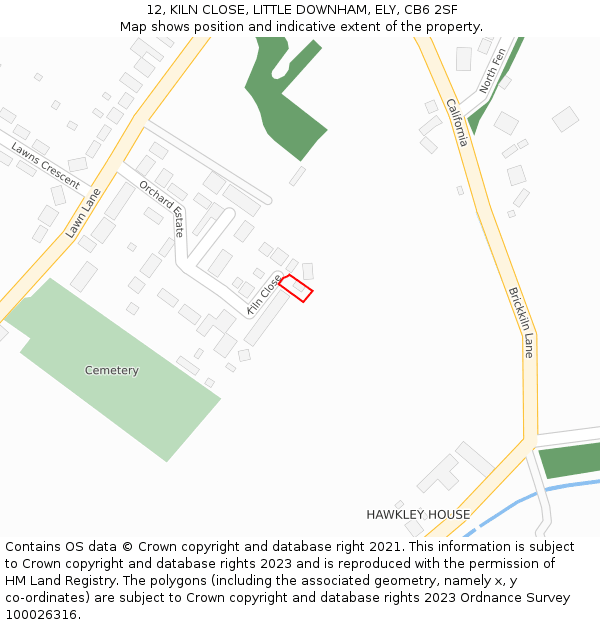 12, KILN CLOSE, LITTLE DOWNHAM, ELY, CB6 2SF: Location map and indicative extent of plot