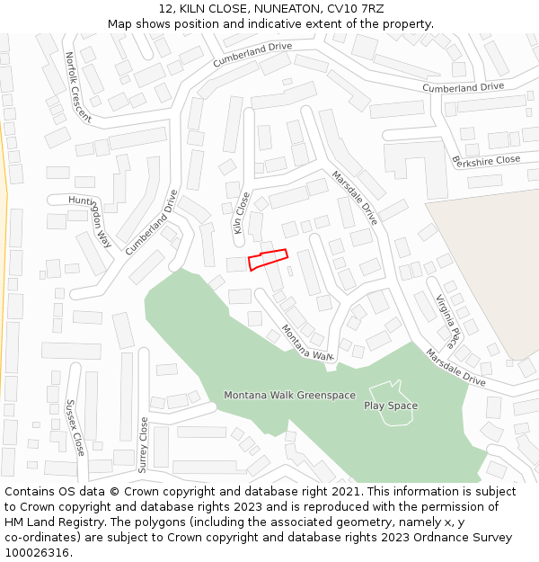 12, KILN CLOSE, NUNEATON, CV10 7RZ: Location map and indicative extent of plot