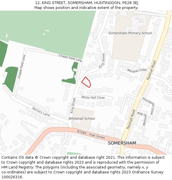 12, KING STREET, SOMERSHAM, HUNTINGDON, PE28 3EJ: Location map and indicative extent of plot