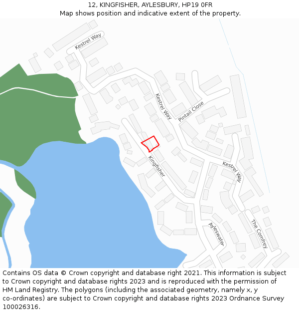 12, KINGFISHER, AYLESBURY, HP19 0FR: Location map and indicative extent of plot