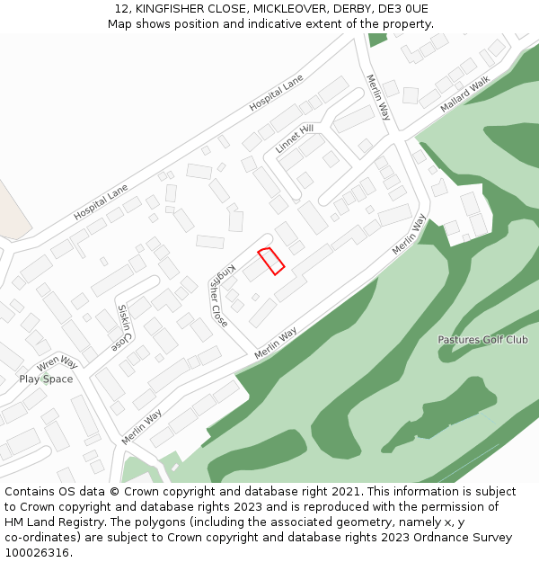 12, KINGFISHER CLOSE, MICKLEOVER, DERBY, DE3 0UE: Location map and indicative extent of plot