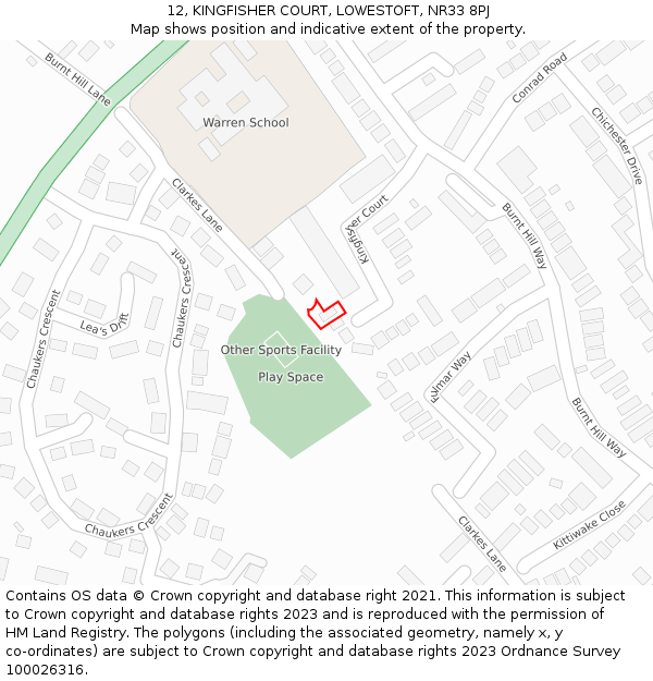 12, KINGFISHER COURT, LOWESTOFT, NR33 8PJ: Location map and indicative extent of plot