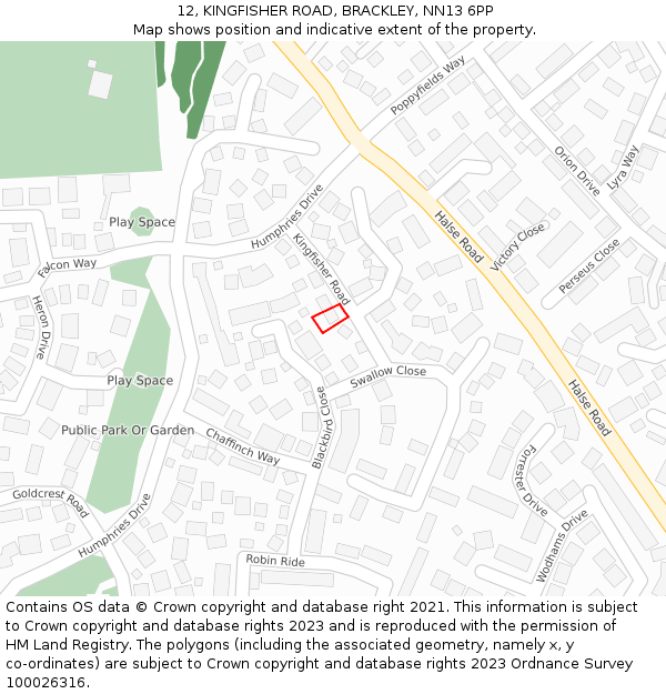 12, KINGFISHER ROAD, BRACKLEY, NN13 6PP: Location map and indicative extent of plot