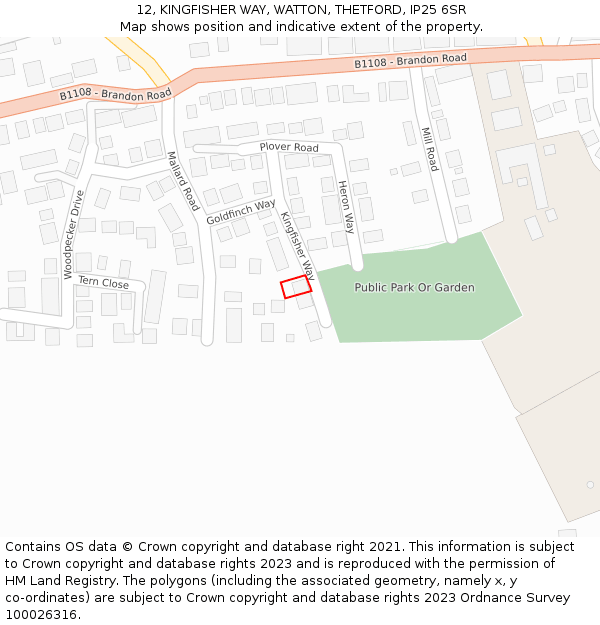 12, KINGFISHER WAY, WATTON, THETFORD, IP25 6SR: Location map and indicative extent of plot