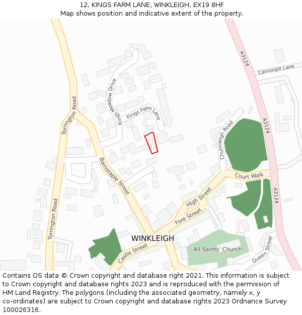 12, KINGS FARM LANE, WINKLEIGH, EX19 8HF: Location map and indicative extent of plot