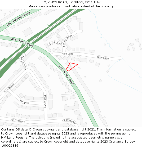 12, KINGS ROAD, HONITON, EX14 1HW: Location map and indicative extent of plot