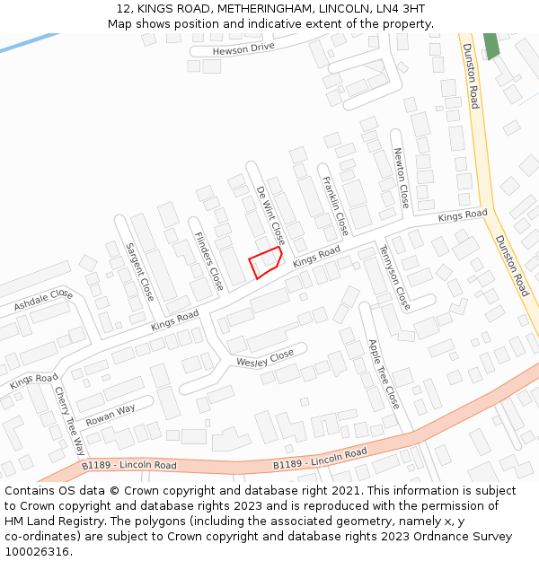 12, KINGS ROAD, METHERINGHAM, LINCOLN, LN4 3HT: Location map and indicative extent of plot
