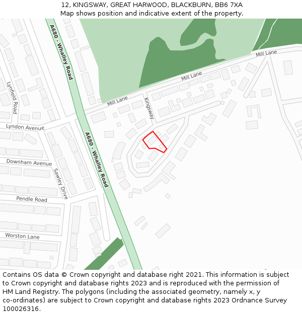 12, KINGSWAY, GREAT HARWOOD, BLACKBURN, BB6 7XA: Location map and indicative extent of plot