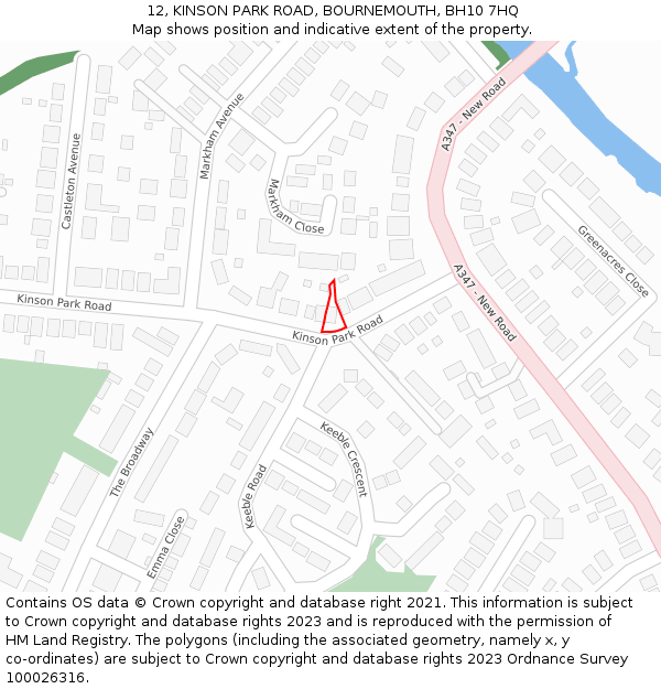 12, KINSON PARK ROAD, BOURNEMOUTH, BH10 7HQ: Location map and indicative extent of plot