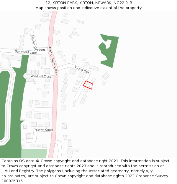 12, KIRTON PARK, KIRTON, NEWARK, NG22 9LR: Location map and indicative extent of plot