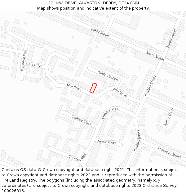 12, KIWI DRIVE, ALVASTON, DERBY, DE24 8NN: Location map and indicative extent of plot