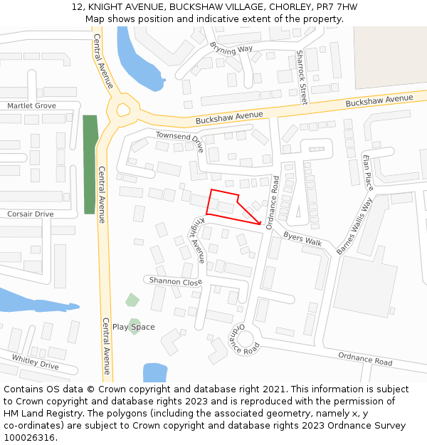 12, KNIGHT AVENUE, BUCKSHAW VILLAGE, CHORLEY, PR7 7HW: Location map and indicative extent of plot