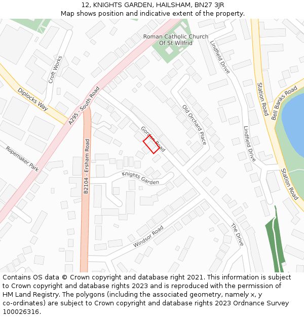 12, KNIGHTS GARDEN, HAILSHAM, BN27 3JR: Location map and indicative extent of plot