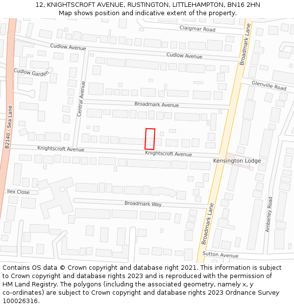 12, KNIGHTSCROFT AVENUE, RUSTINGTON, LITTLEHAMPTON, BN16 2HN: Location map and indicative extent of plot