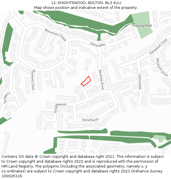 12, KNIGHTSWOOD, BOLTON, BL3 4UU: Location map and indicative extent of plot
