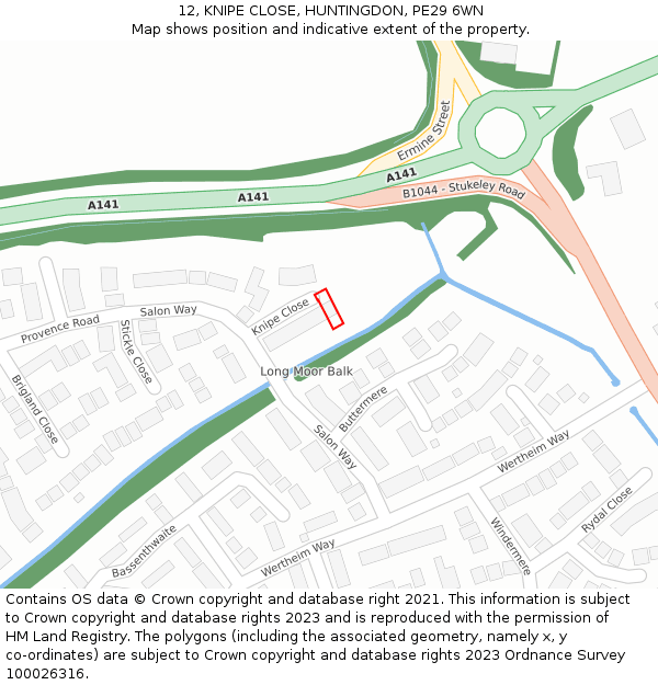 12, KNIPE CLOSE, HUNTINGDON, PE29 6WN: Location map and indicative extent of plot