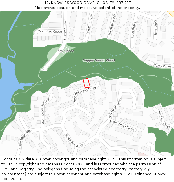 12, KNOWLES WOOD DRIVE, CHORLEY, PR7 2FE: Location map and indicative extent of plot