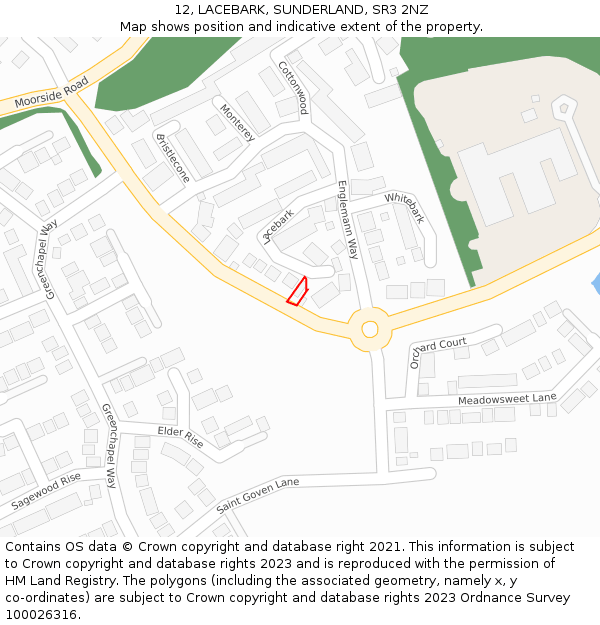 12, LACEBARK, SUNDERLAND, SR3 2NZ: Location map and indicative extent of plot