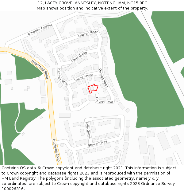 12, LACEY GROVE, ANNESLEY, NOTTINGHAM, NG15 0EG: Location map and indicative extent of plot