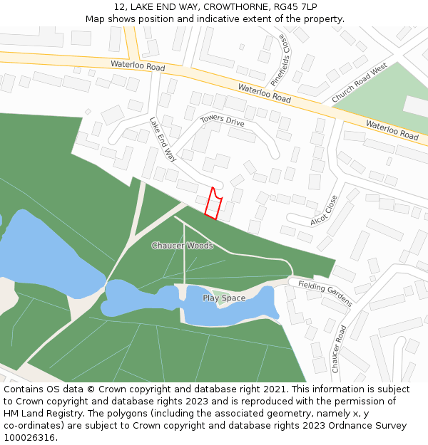 12, LAKE END WAY, CROWTHORNE, RG45 7LP: Location map and indicative extent of plot