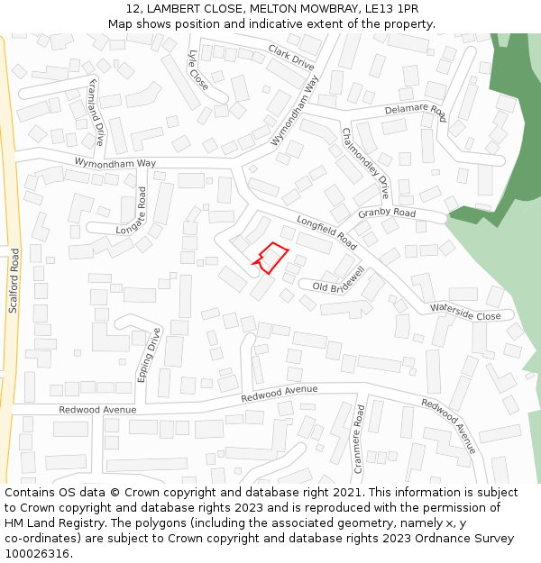 12, LAMBERT CLOSE, MELTON MOWBRAY, LE13 1PR: Location map and indicative extent of plot