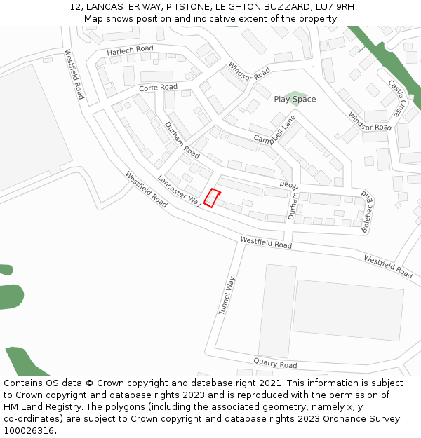 12, LANCASTER WAY, PITSTONE, LEIGHTON BUZZARD, LU7 9RH: Location map and indicative extent of plot