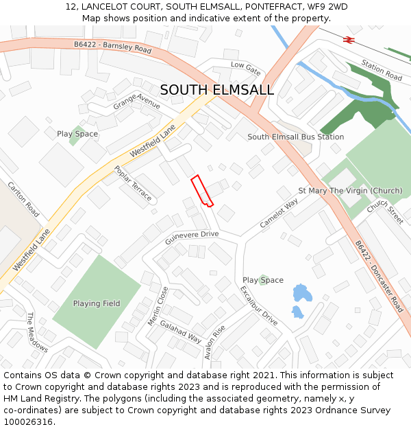 12, LANCELOT COURT, SOUTH ELMSALL, PONTEFRACT, WF9 2WD: Location map and indicative extent of plot
