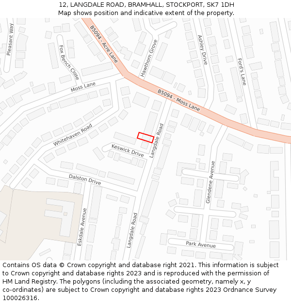 12, LANGDALE ROAD, BRAMHALL, STOCKPORT, SK7 1DH: Location map and indicative extent of plot