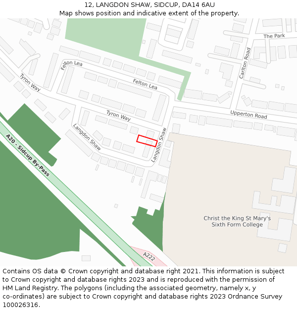 12, LANGDON SHAW, SIDCUP, DA14 6AU: Location map and indicative extent of plot