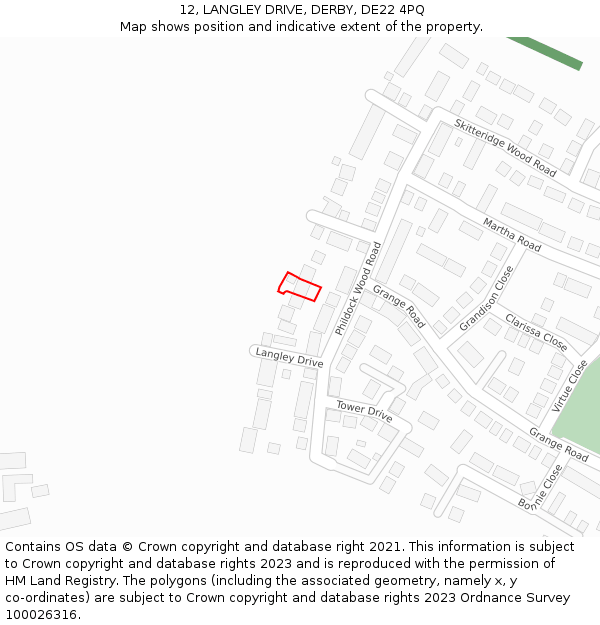 12, LANGLEY DRIVE, DERBY, DE22 4PQ: Location map and indicative extent of plot