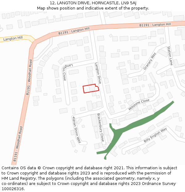 12, LANGTON DRIVE, HORNCASTLE, LN9 5AJ: Location map and indicative extent of plot