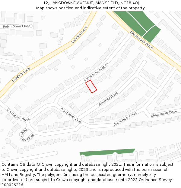 12, LANSDOWNE AVENUE, MANSFIELD, NG18 4QJ: Location map and indicative extent of plot