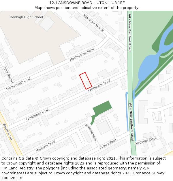 12, LANSDOWNE ROAD, LUTON, LU3 1EE: Location map and indicative extent of plot