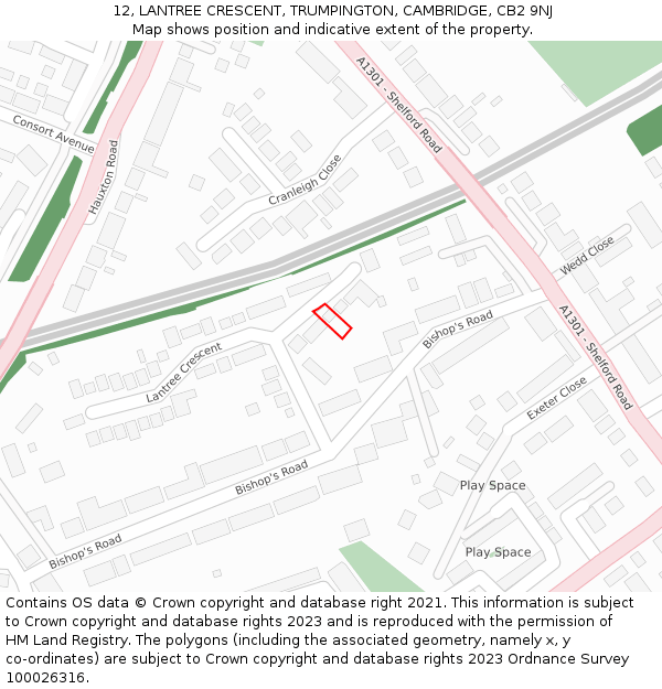 12, LANTREE CRESCENT, TRUMPINGTON, CAMBRIDGE, CB2 9NJ: Location map and indicative extent of plot