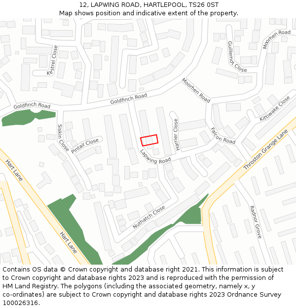 12, LAPWING ROAD, HARTLEPOOL, TS26 0ST: Location map and indicative extent of plot