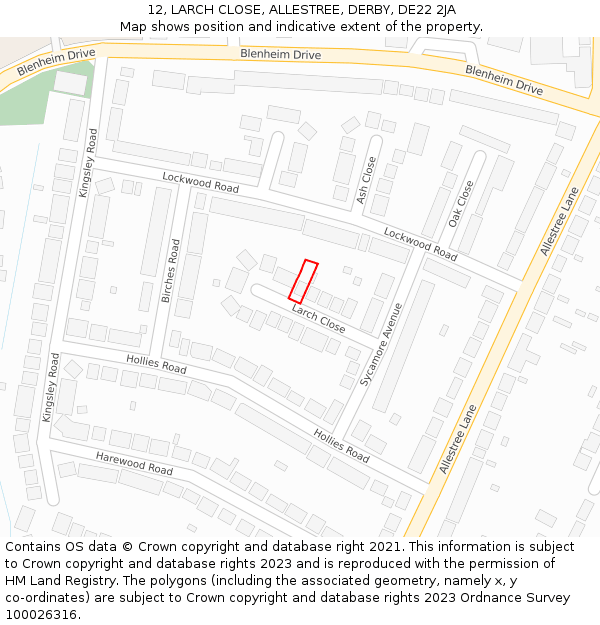 12, LARCH CLOSE, ALLESTREE, DERBY, DE22 2JA: Location map and indicative extent of plot