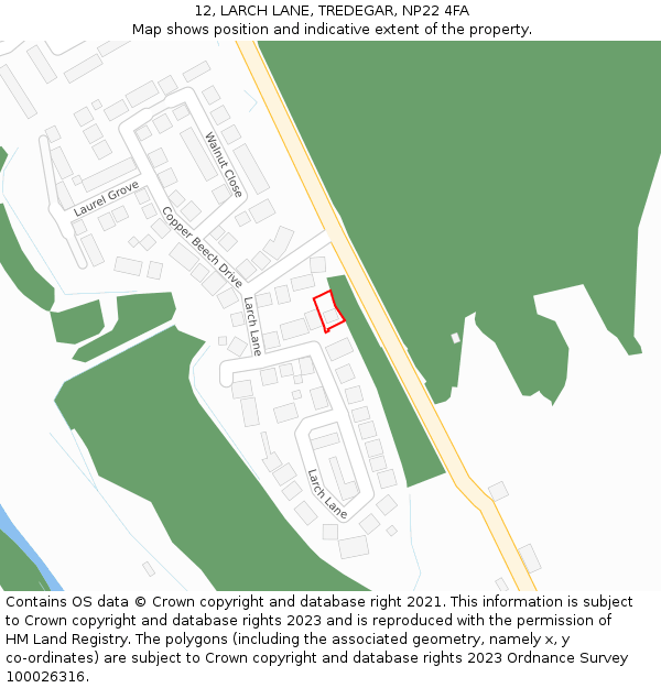 12, LARCH LANE, TREDEGAR, NP22 4FA: Location map and indicative extent of plot
