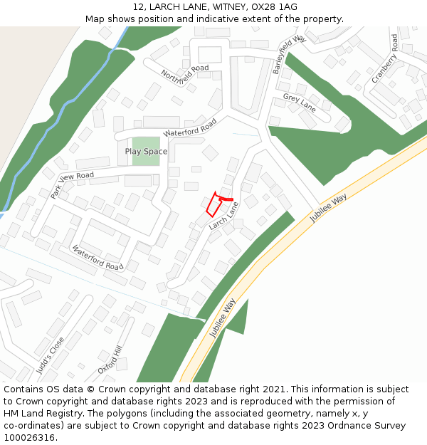 12, LARCH LANE, WITNEY, OX28 1AG: Location map and indicative extent of plot