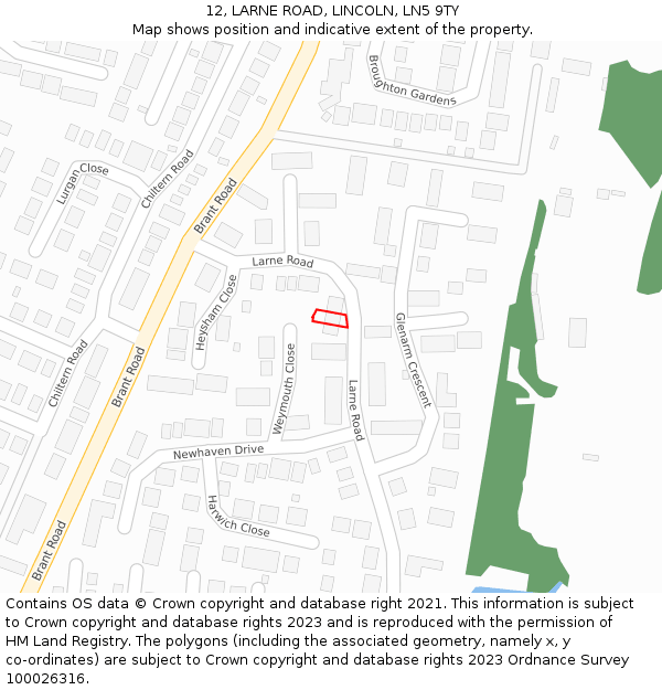 12, LARNE ROAD, LINCOLN, LN5 9TY: Location map and indicative extent of plot