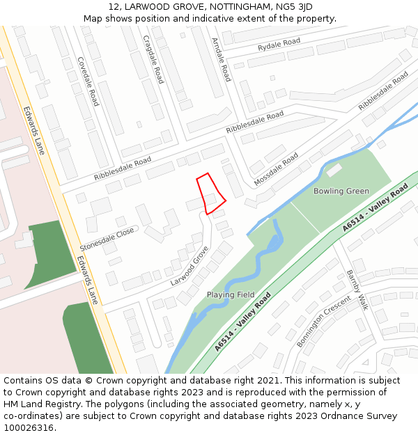 12, LARWOOD GROVE, NOTTINGHAM, NG5 3JD: Location map and indicative extent of plot