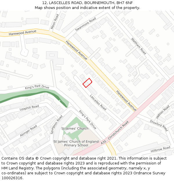 12, LASCELLES ROAD, BOURNEMOUTH, BH7 6NF: Location map and indicative extent of plot