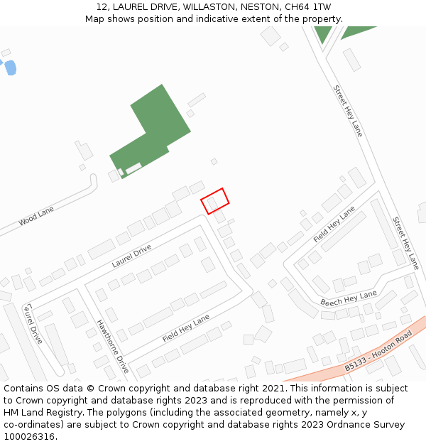 12, LAUREL DRIVE, WILLASTON, NESTON, CH64 1TW: Location map and indicative extent of plot