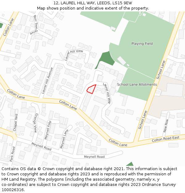 12, LAUREL HILL WAY, LEEDS, LS15 9EW: Location map and indicative extent of plot