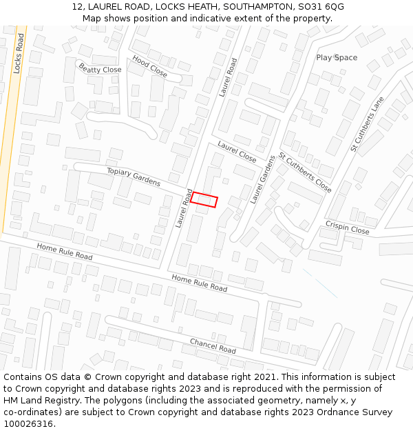 12, LAUREL ROAD, LOCKS HEATH, SOUTHAMPTON, SO31 6QG: Location map and indicative extent of plot
