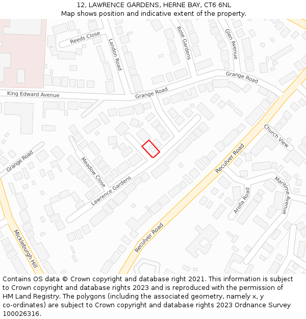 12, LAWRENCE GARDENS, HERNE BAY, CT6 6NL: Location map and indicative extent of plot