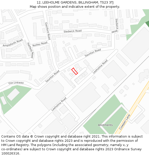 12, LEEHOLME GARDENS, BILLINGHAM, TS23 3TJ: Location map and indicative extent of plot